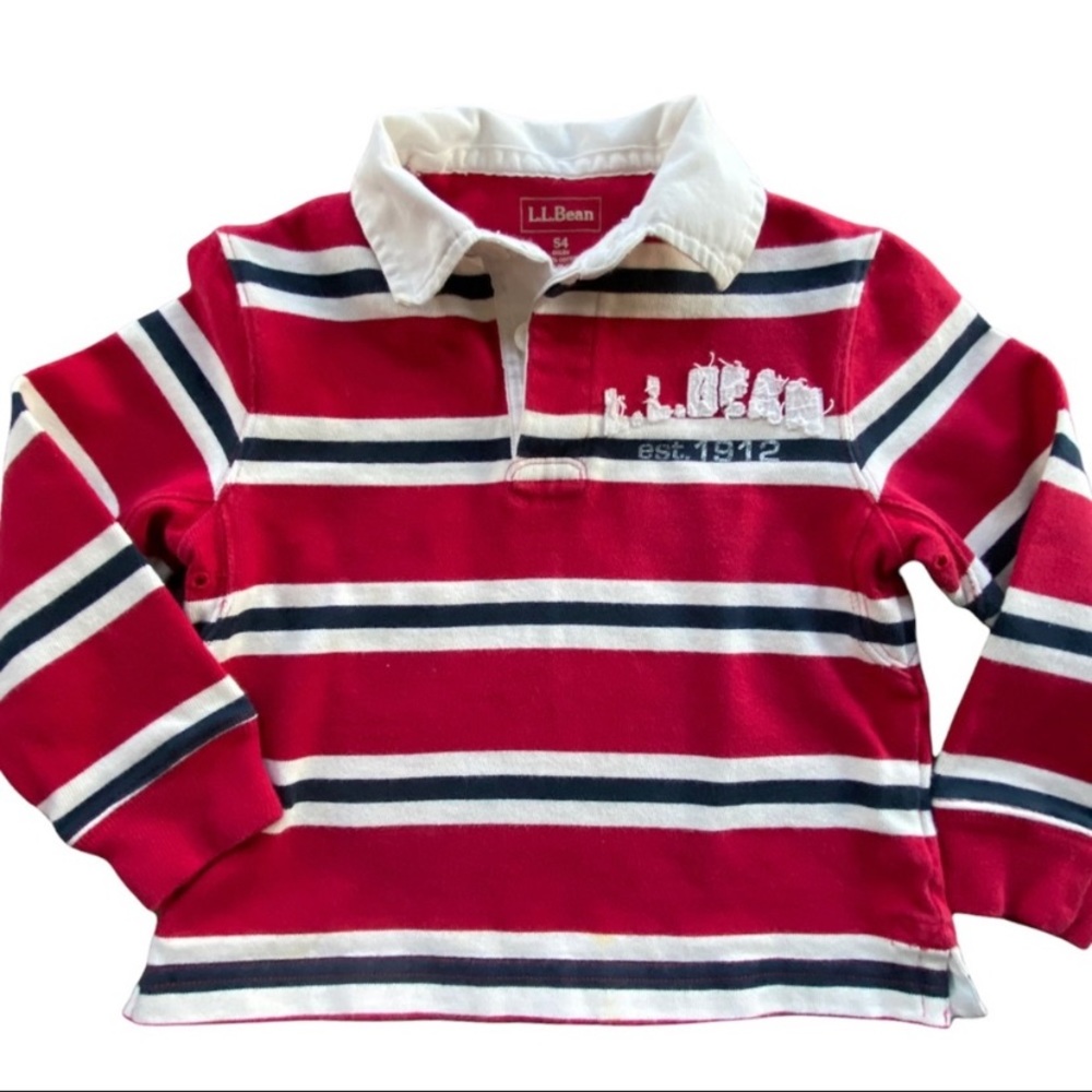 L. L. Bean Kids 100% Cotton Rugby Shirt Embroidered Logo-Red Black White Size 4